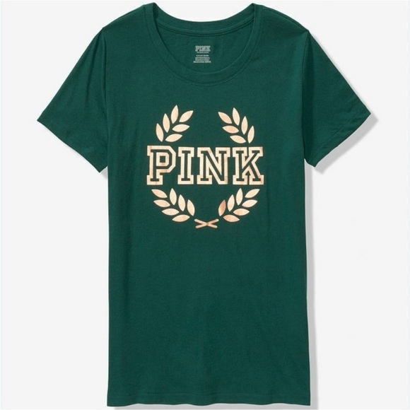 PINK Victoria's Secret Tops - PINK Ivy Green & Gold Bling SS Tee